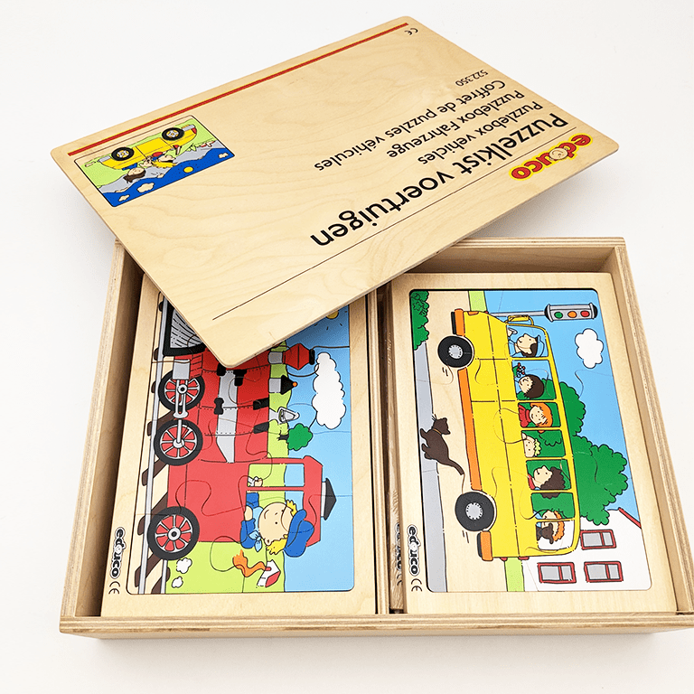 木箱入りパズル のりもの１０枚セット  エデュコ　木製パズル